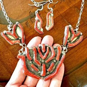 BIG Navajo Necklace Set Red Branch Coral 20" Signed‎ Tsabetsaye Adjust Sterling